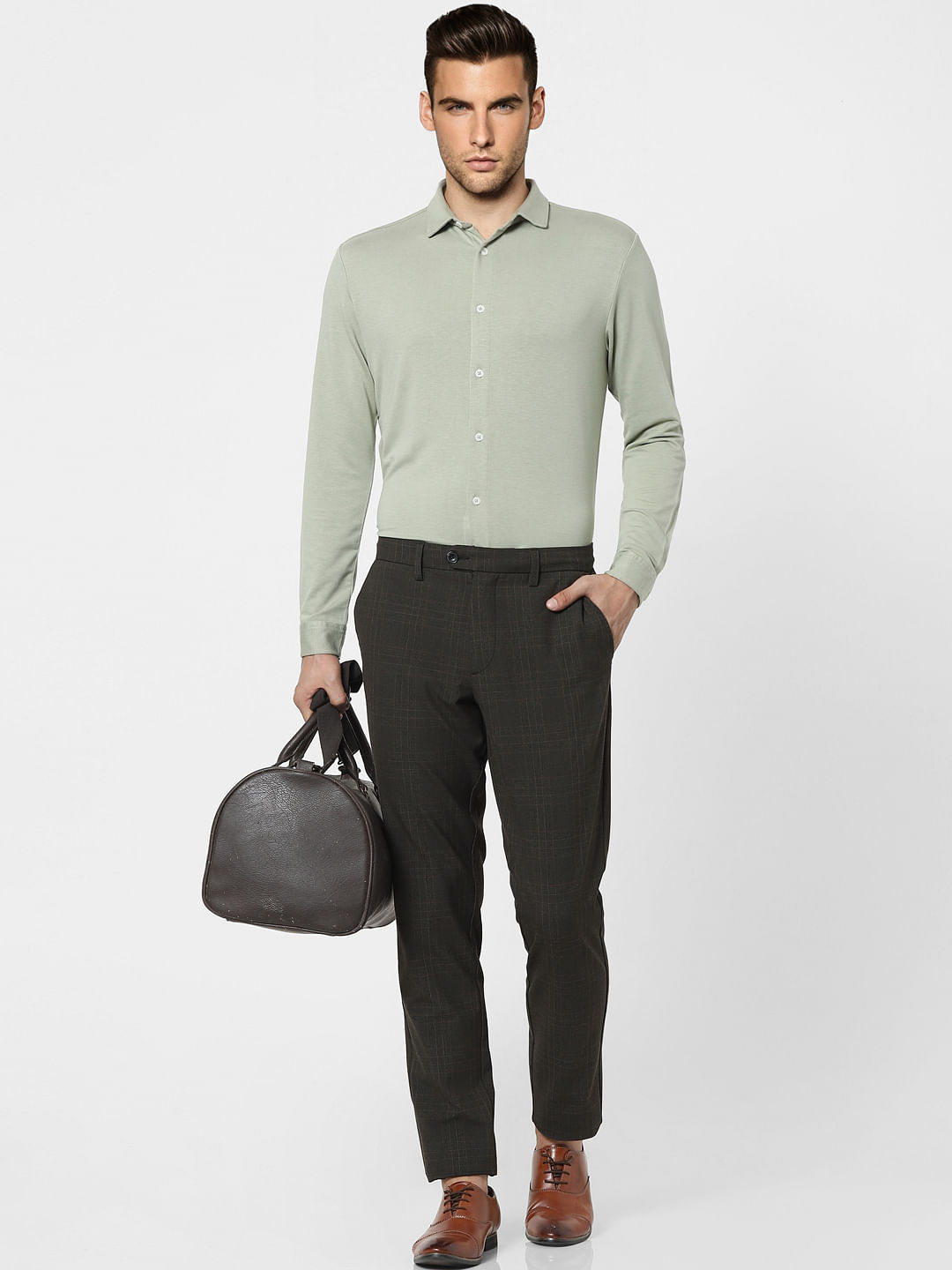 Green Jersey Knit Full Sleeves Shirt - S