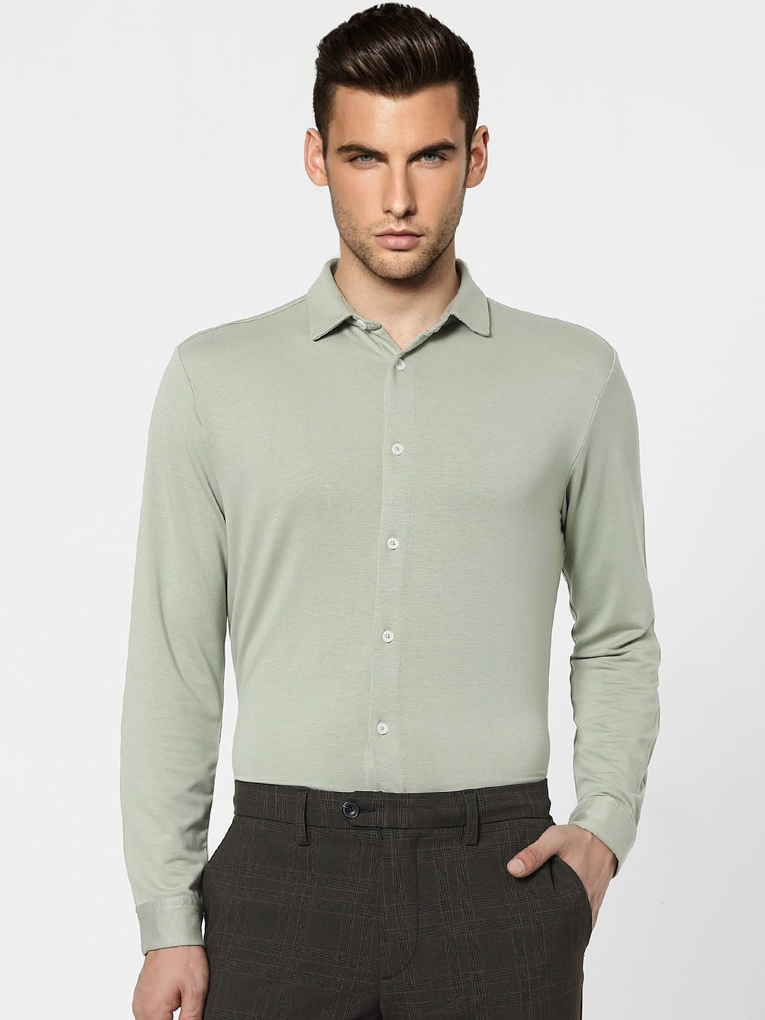 Green Jersey Knit Full Sleeves Shirt