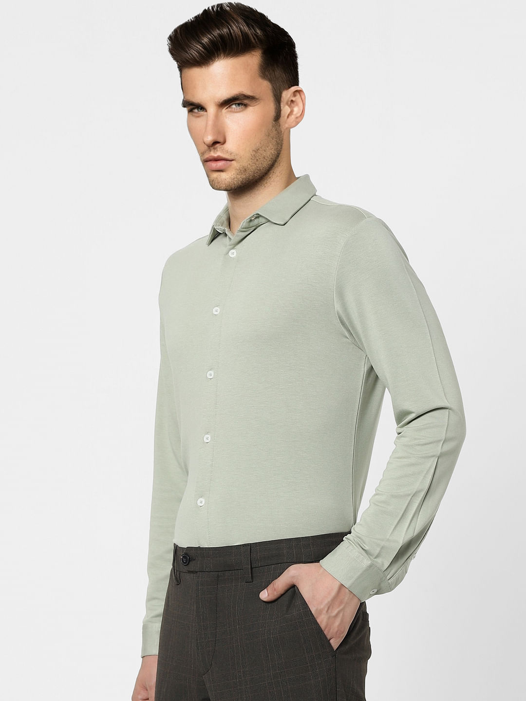 Green Jersey Knit Full Sleeves Shirt