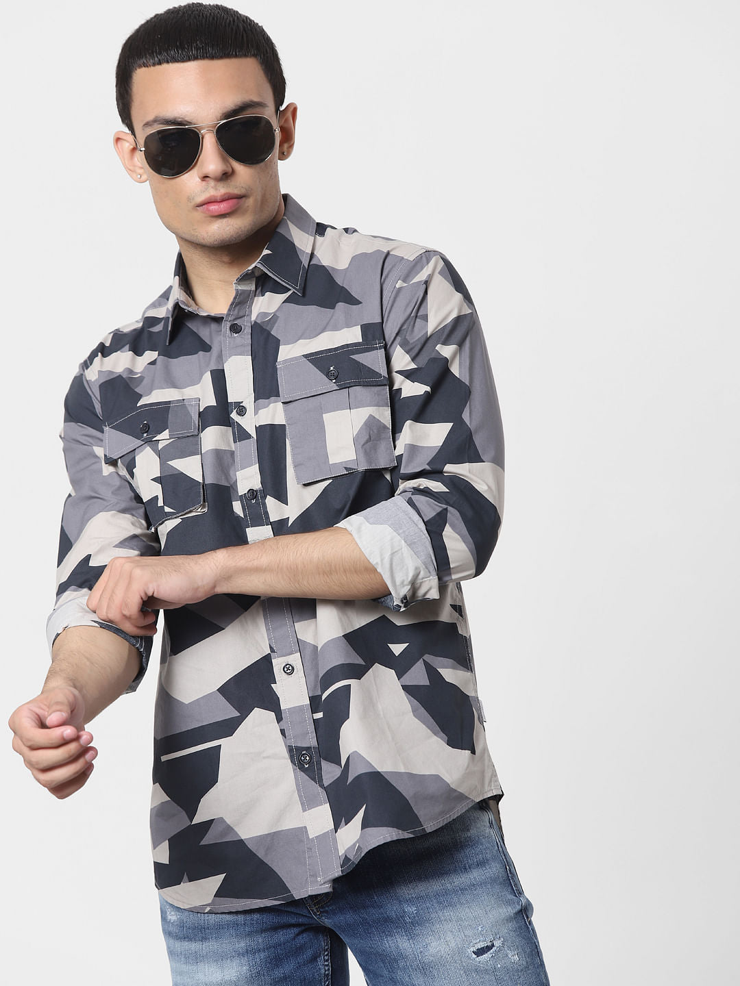 Blue Abstract Print Full Sleeves Shirt