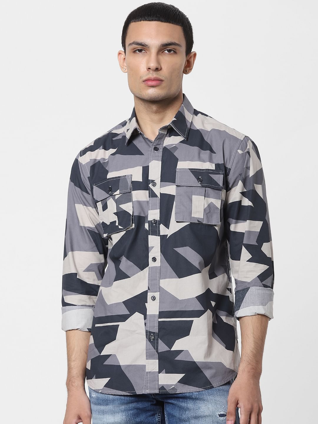 Blue Abstract Print Full Sleeves Shirt