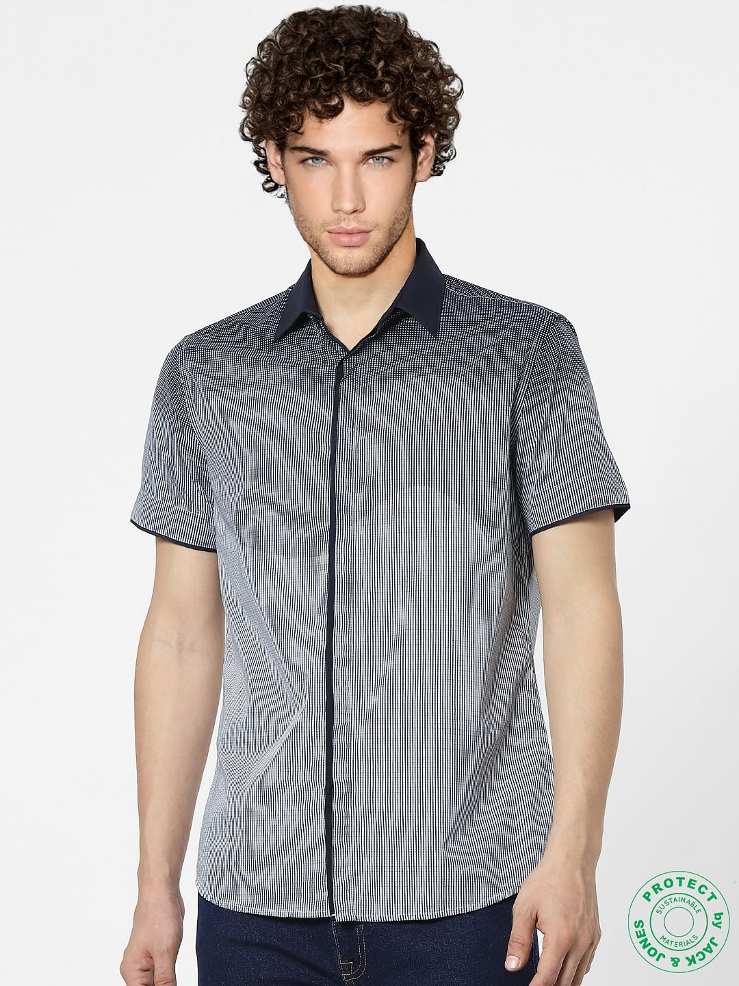 Blue Abstract Print Half Sleeves Shirt