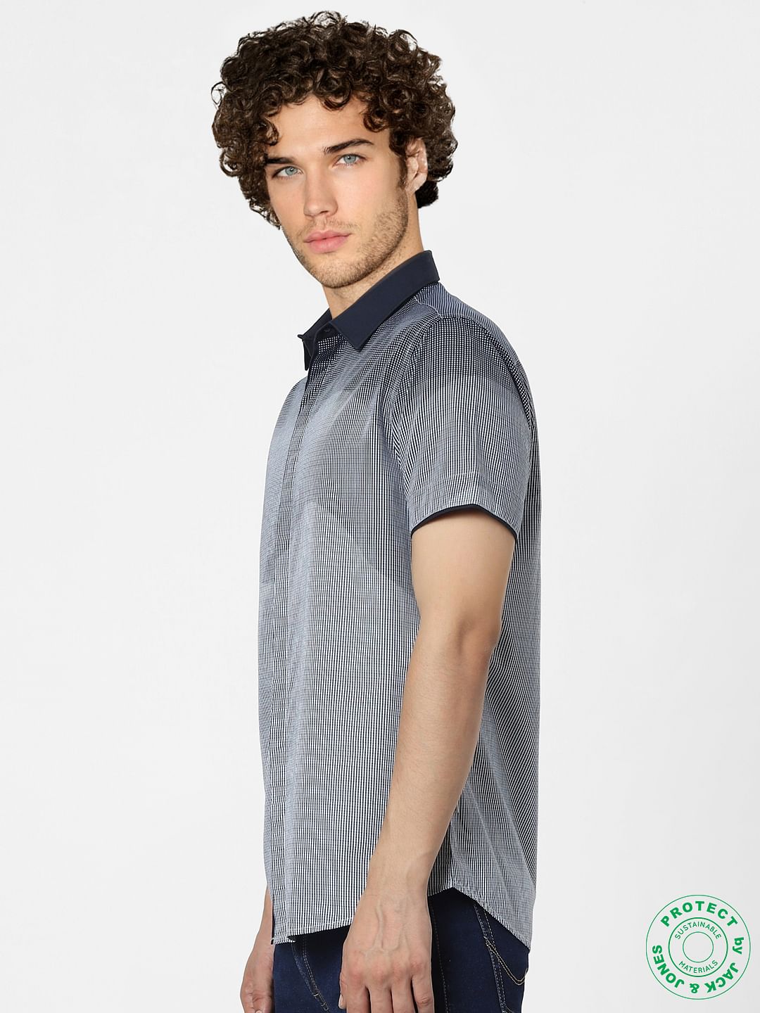 Blue Abstract Print Half Sleeves Shirt