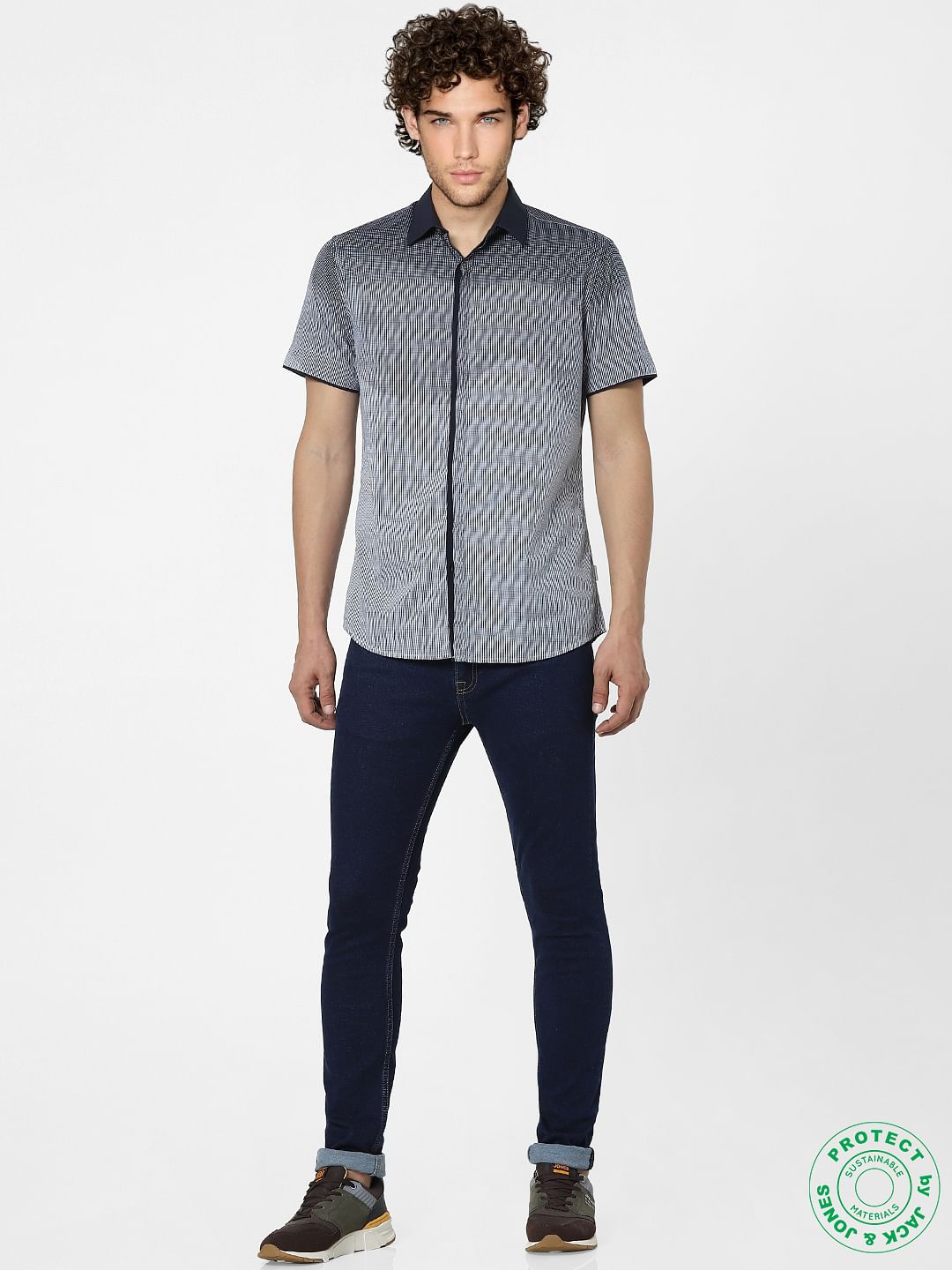 Blue Abstract Print Half Sleeves Shirt