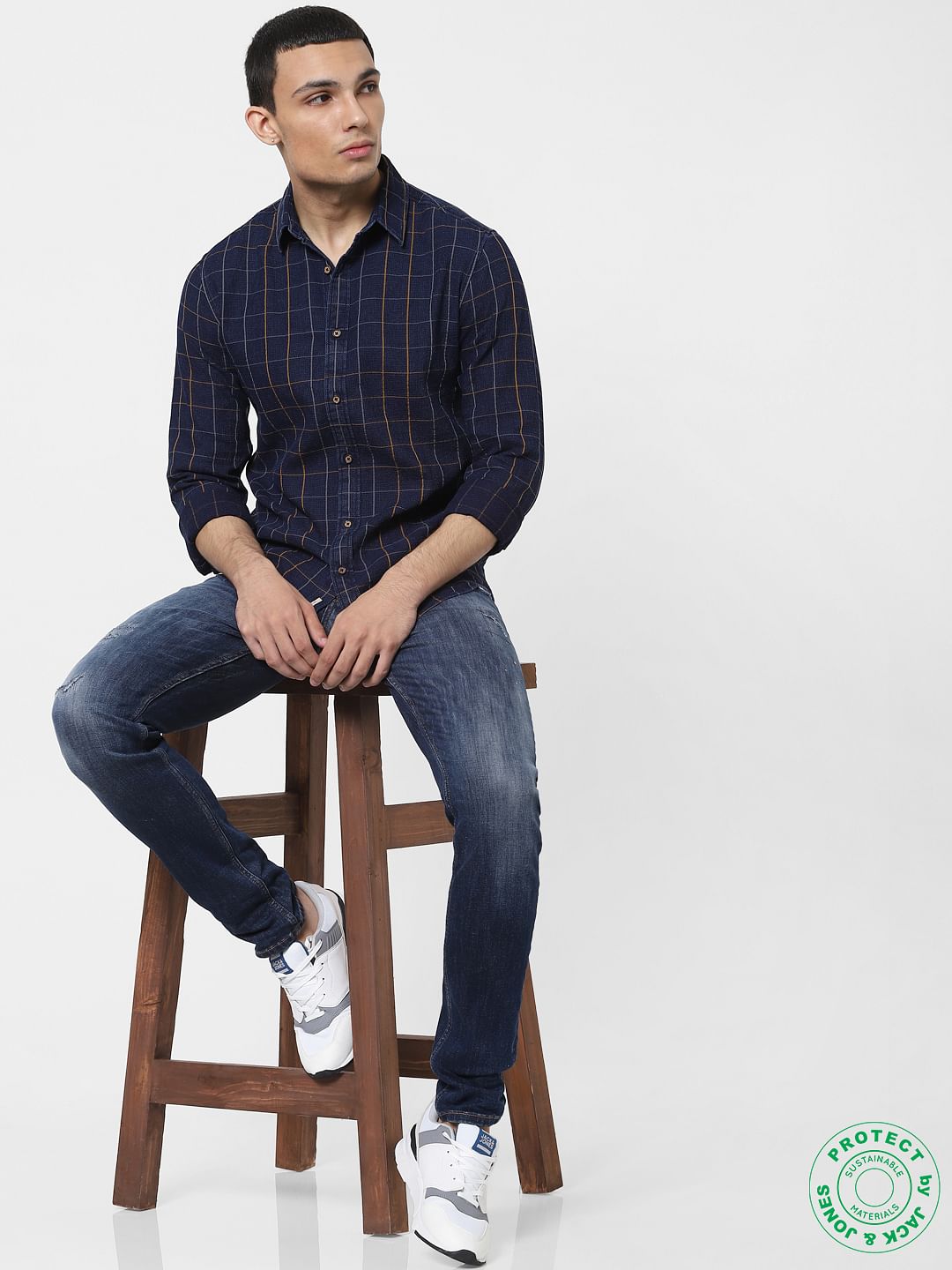 Blue Check Full Sleeves Shirt - S