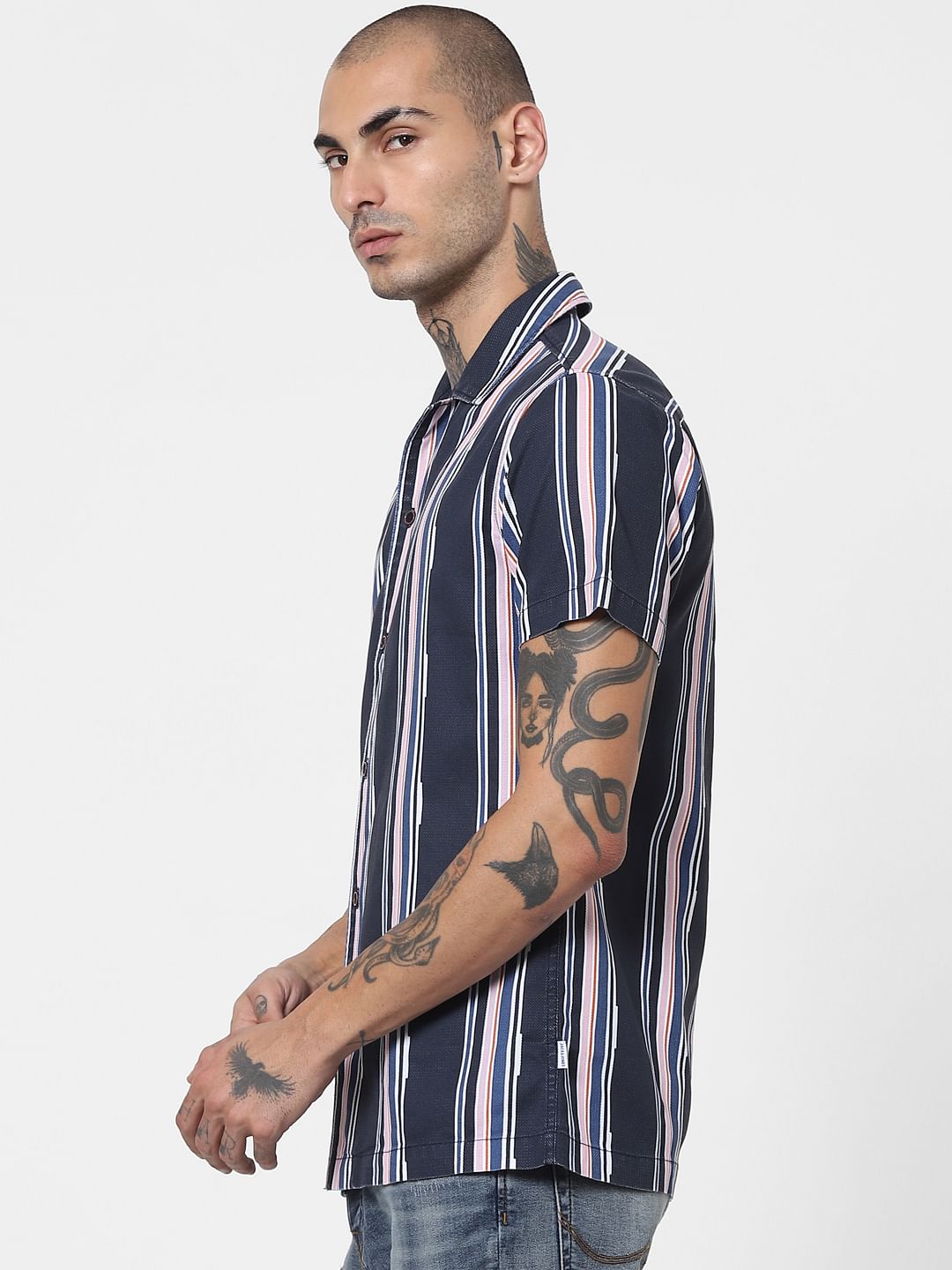 Blue Striped Half Sleeves Shirt