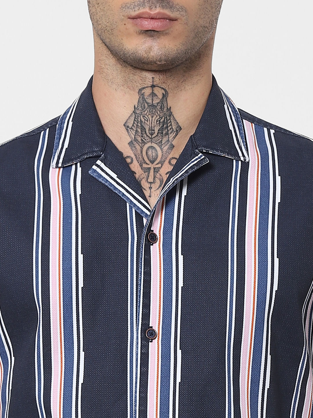 Blue Striped Half Sleeves Shirt