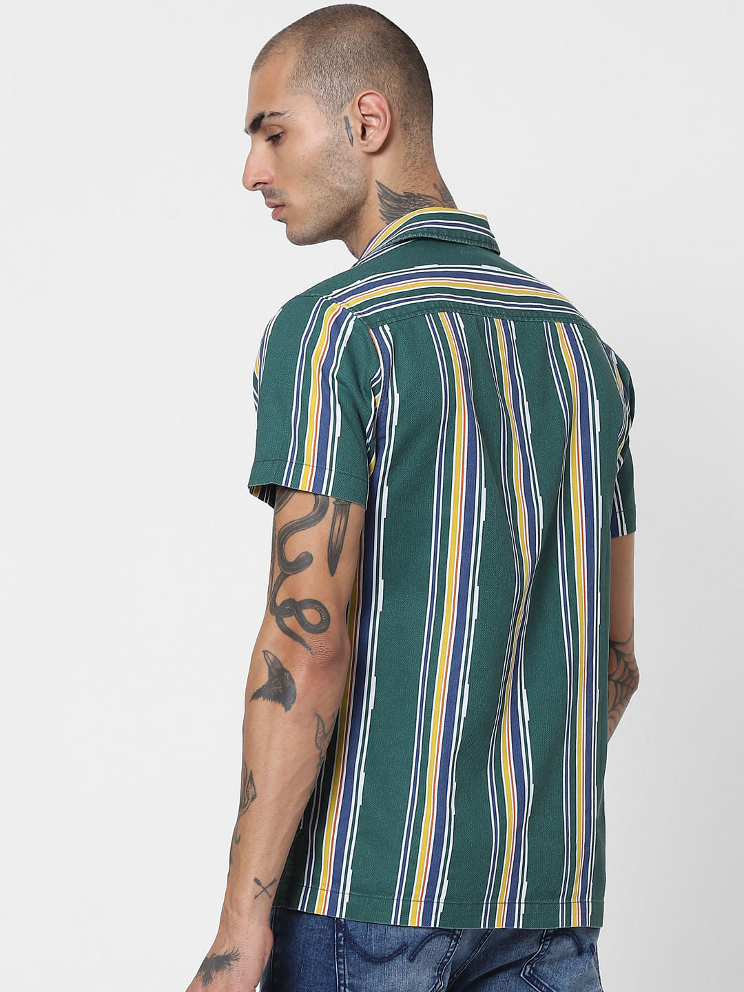 Green Striped Half Sleeves Shirt
