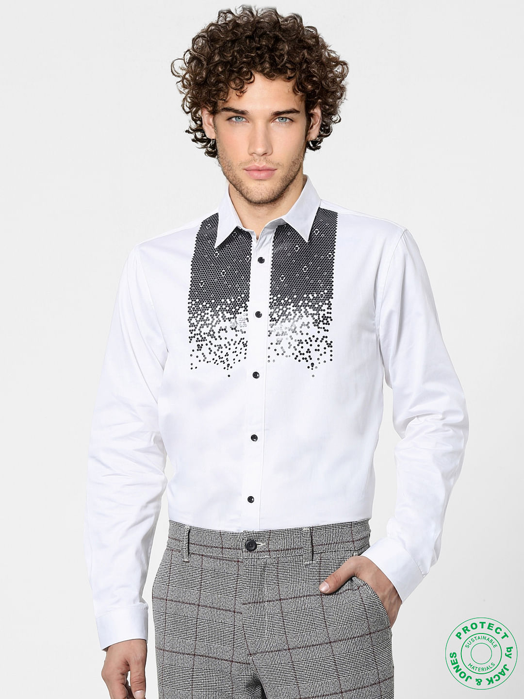 White Embellished Full Sleeves Shirt