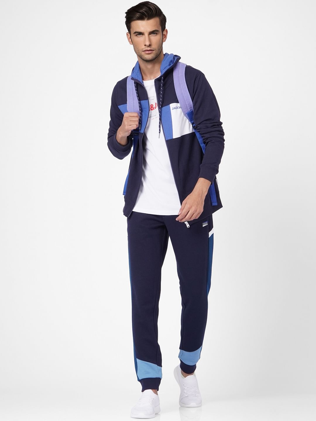 Blue Colourblocked Sweatpants