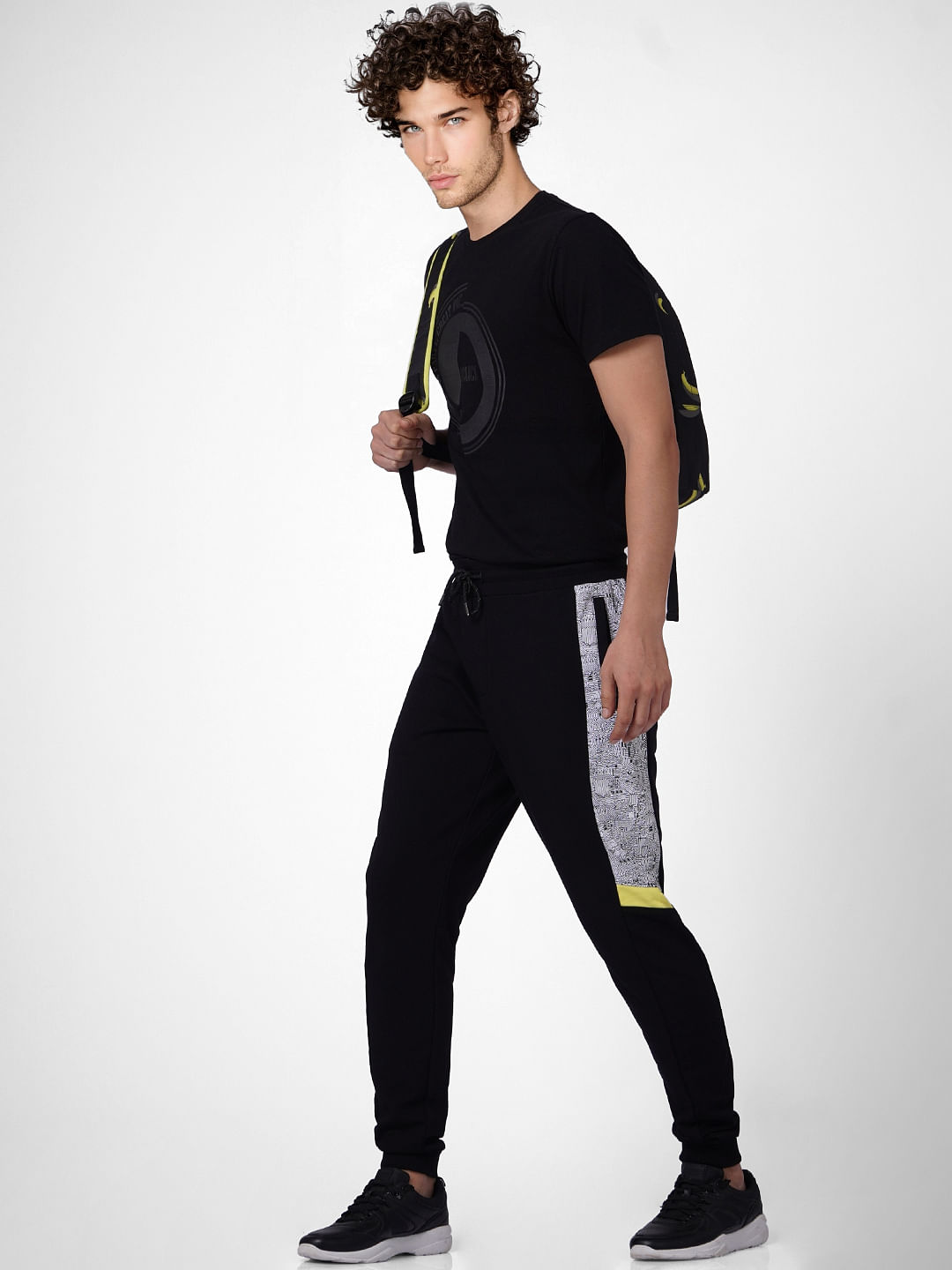 Black Tape Detail Sweatpants - S