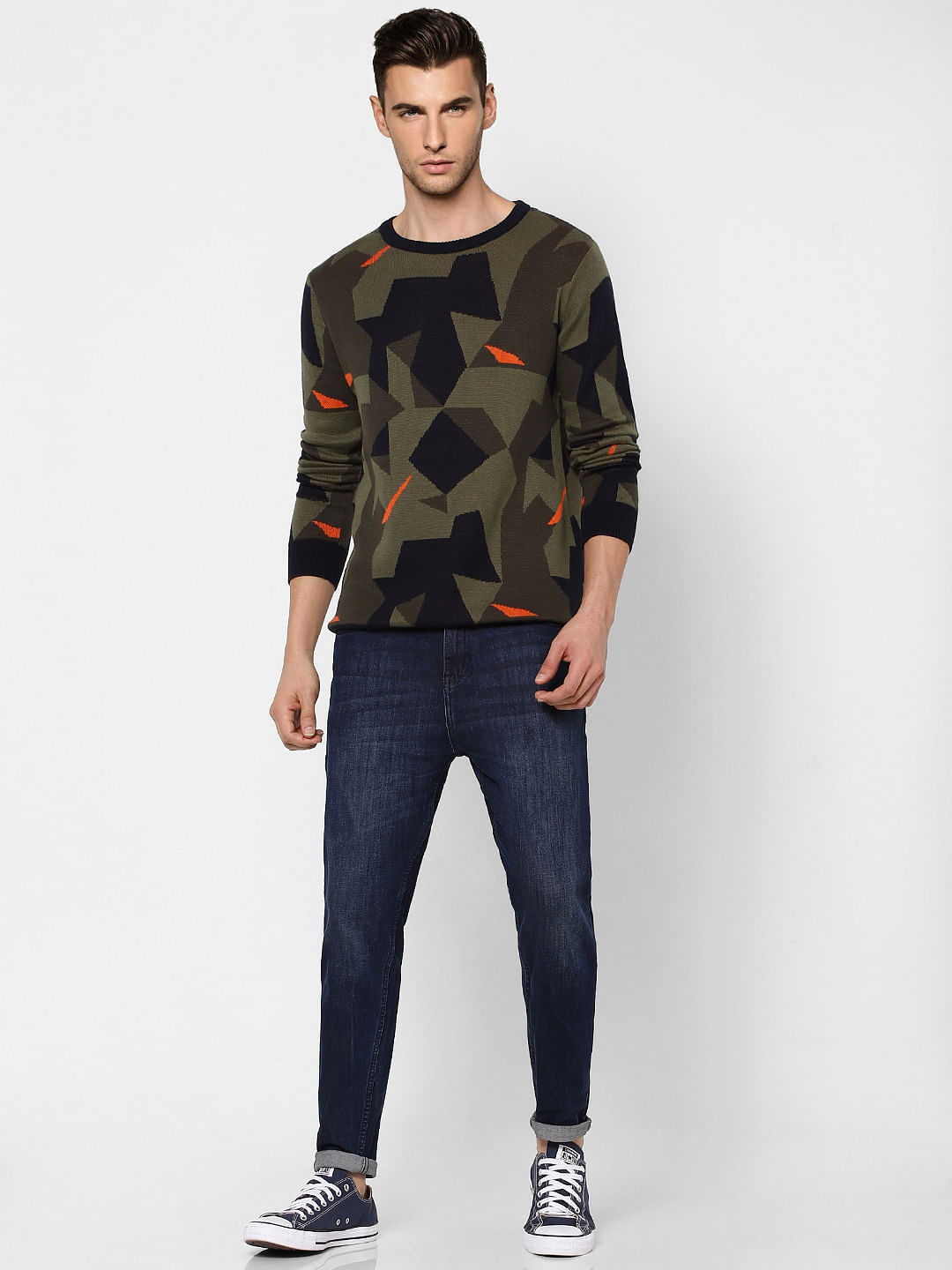 Green Abstract Print Pullover - S