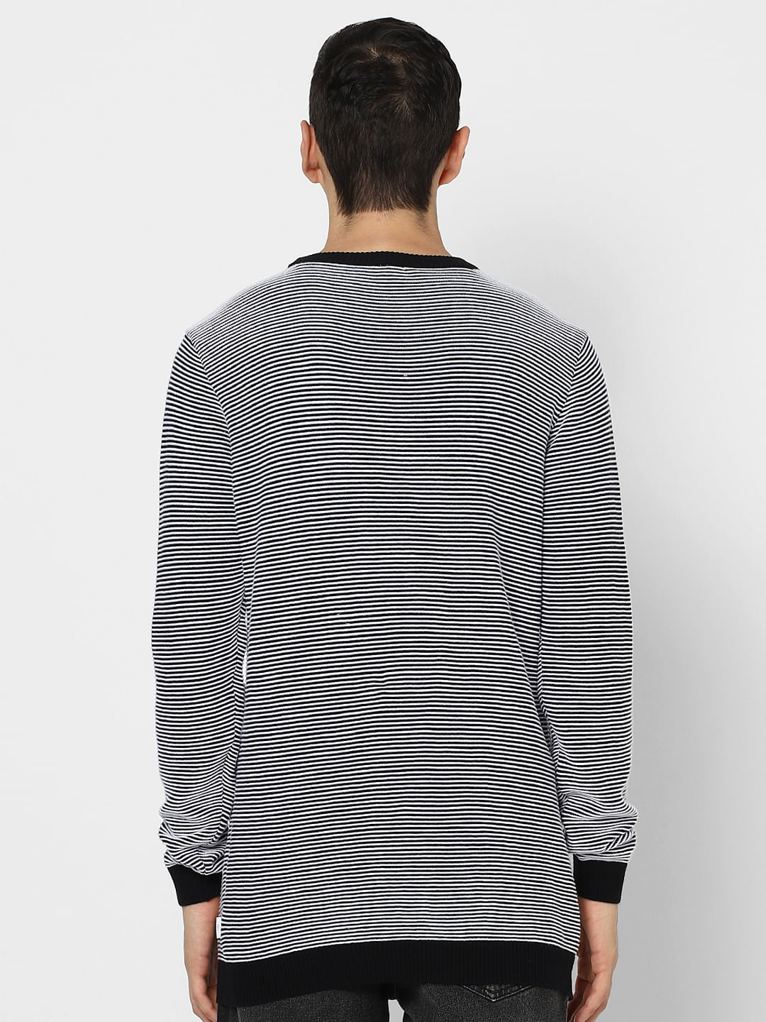 Black & White Striped Illusion Print Pullover