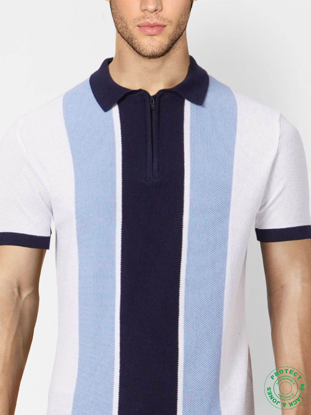 Blue Striped Polo Neck T-shirt
