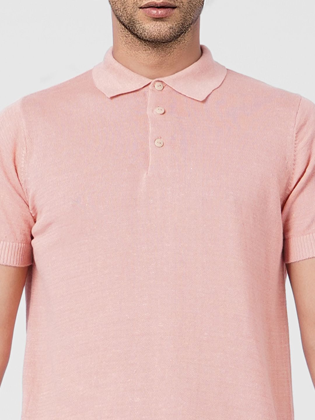 Pink Linen Knitted Polo T-shirt