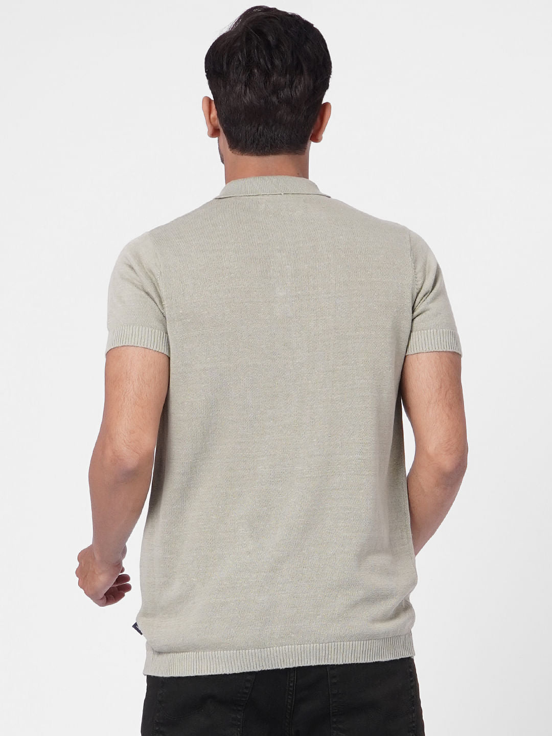 Grey Knitted Polo Neck T-shirt