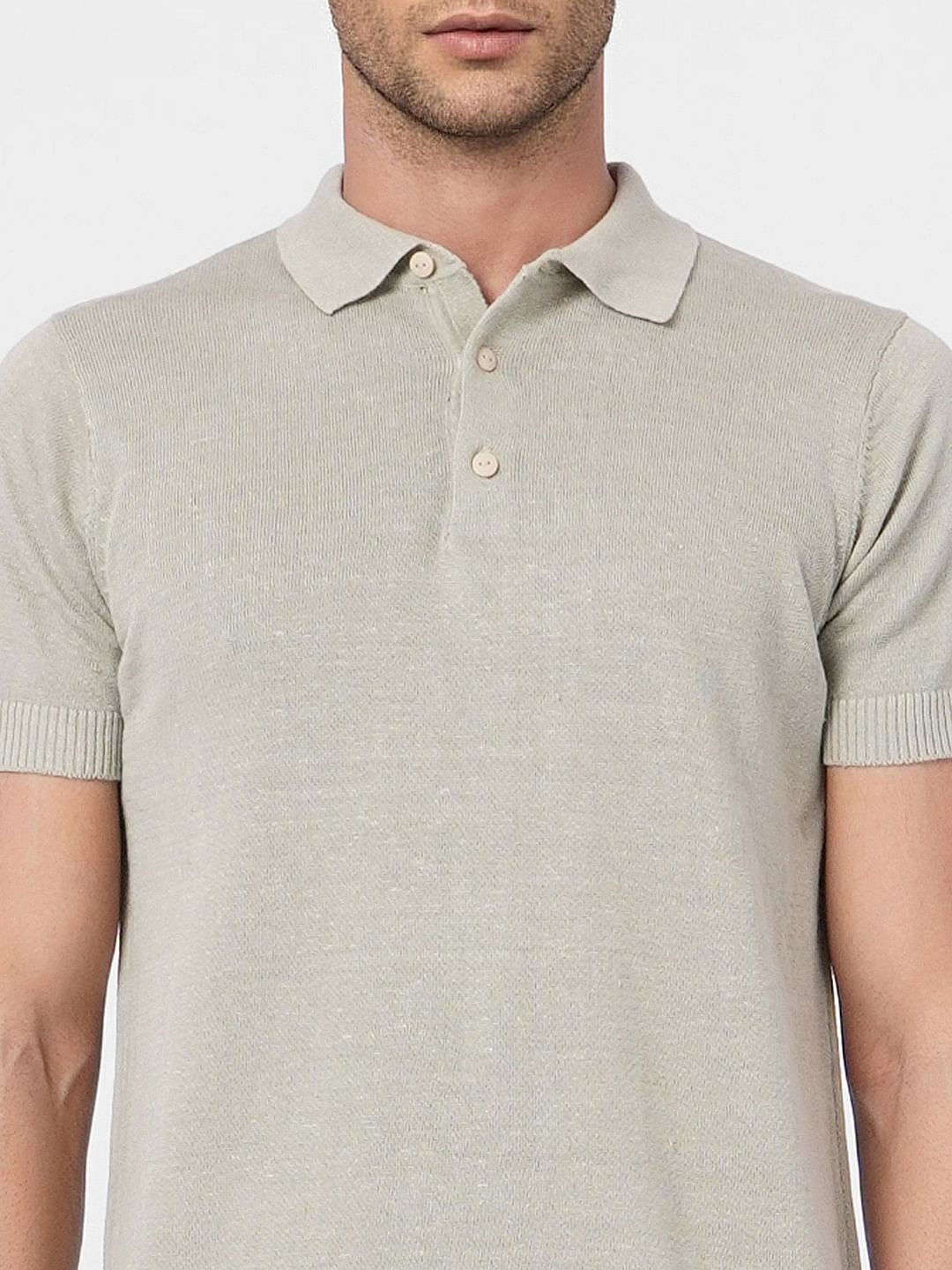 Grey Knitted Polo Neck T-shirt