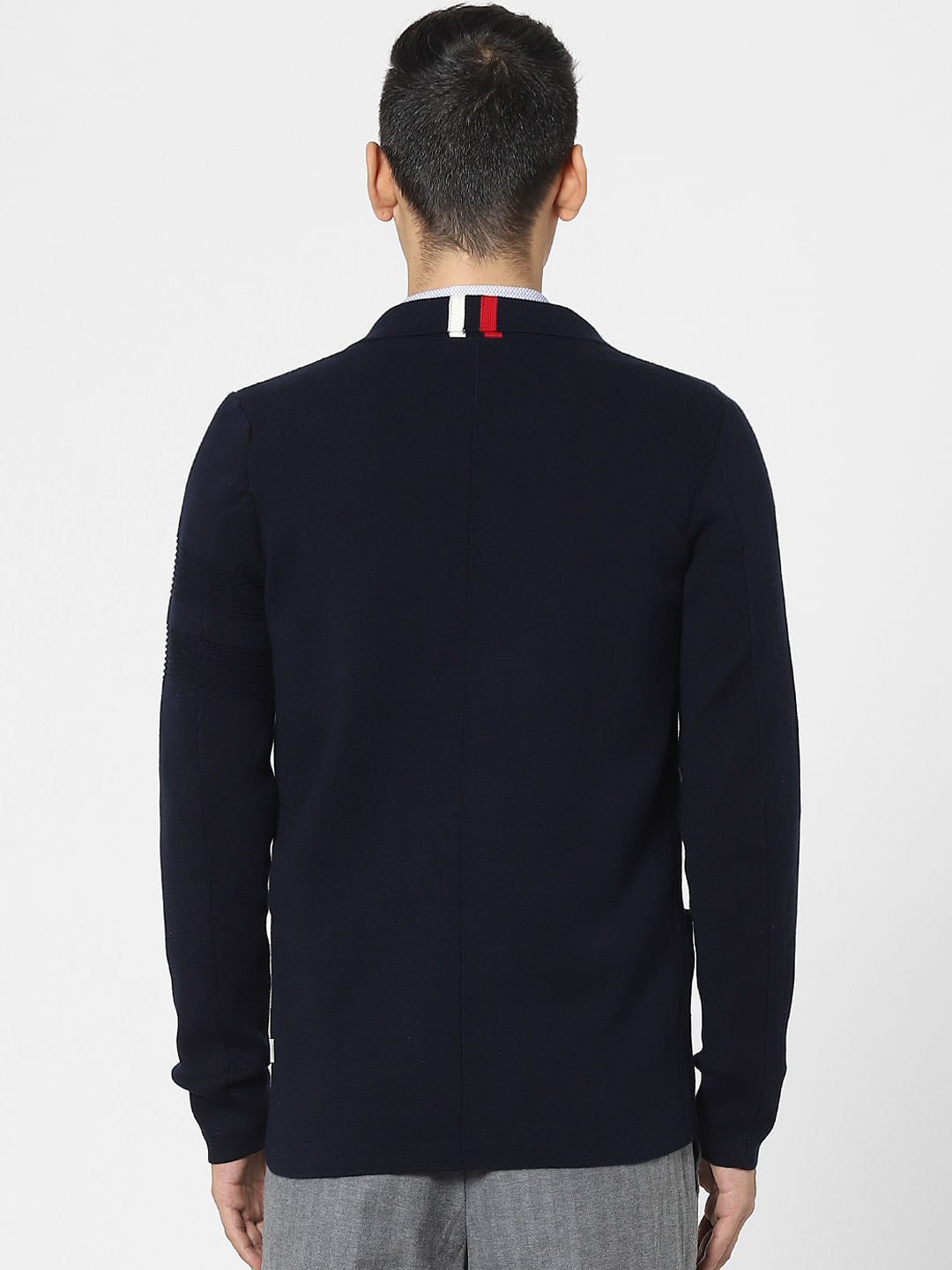 Blue Knit Shawl Collar Blazer