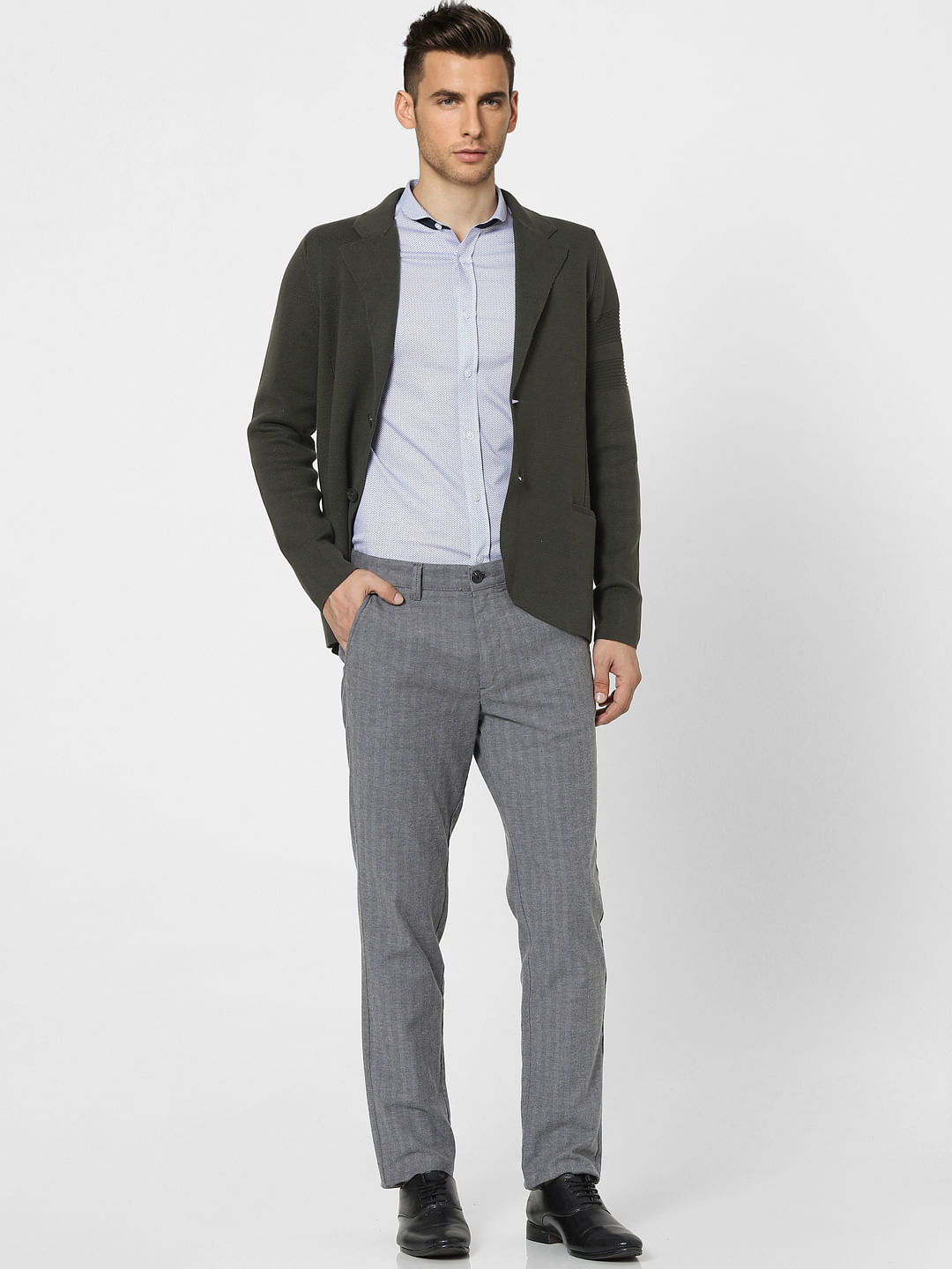 Dark Green Knit Shawl Collar Blazer