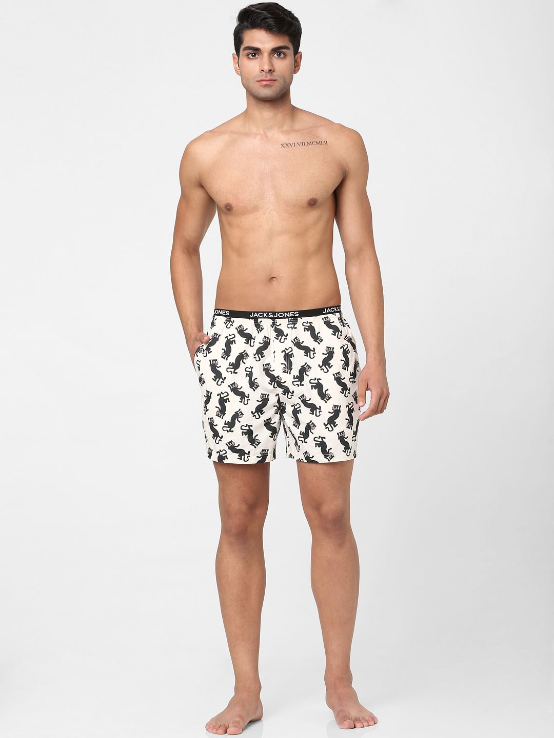 White Cat Print Boxers - S