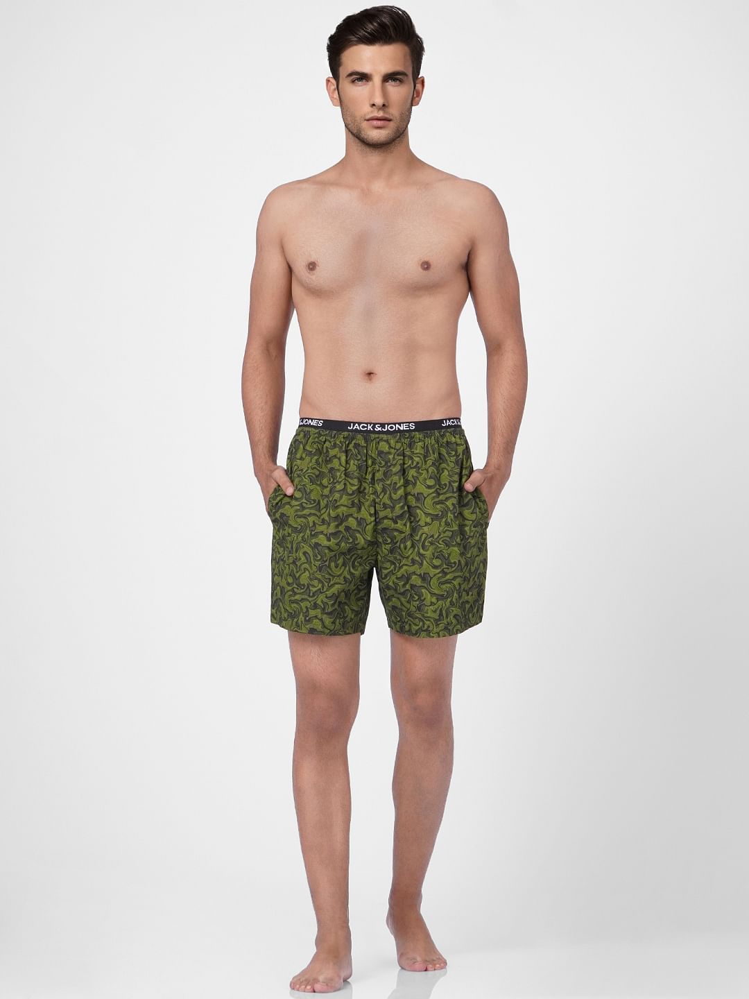Green Cotton Printed Boxers