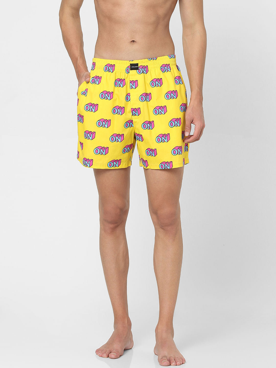 Yellow Text Print Boxers - S