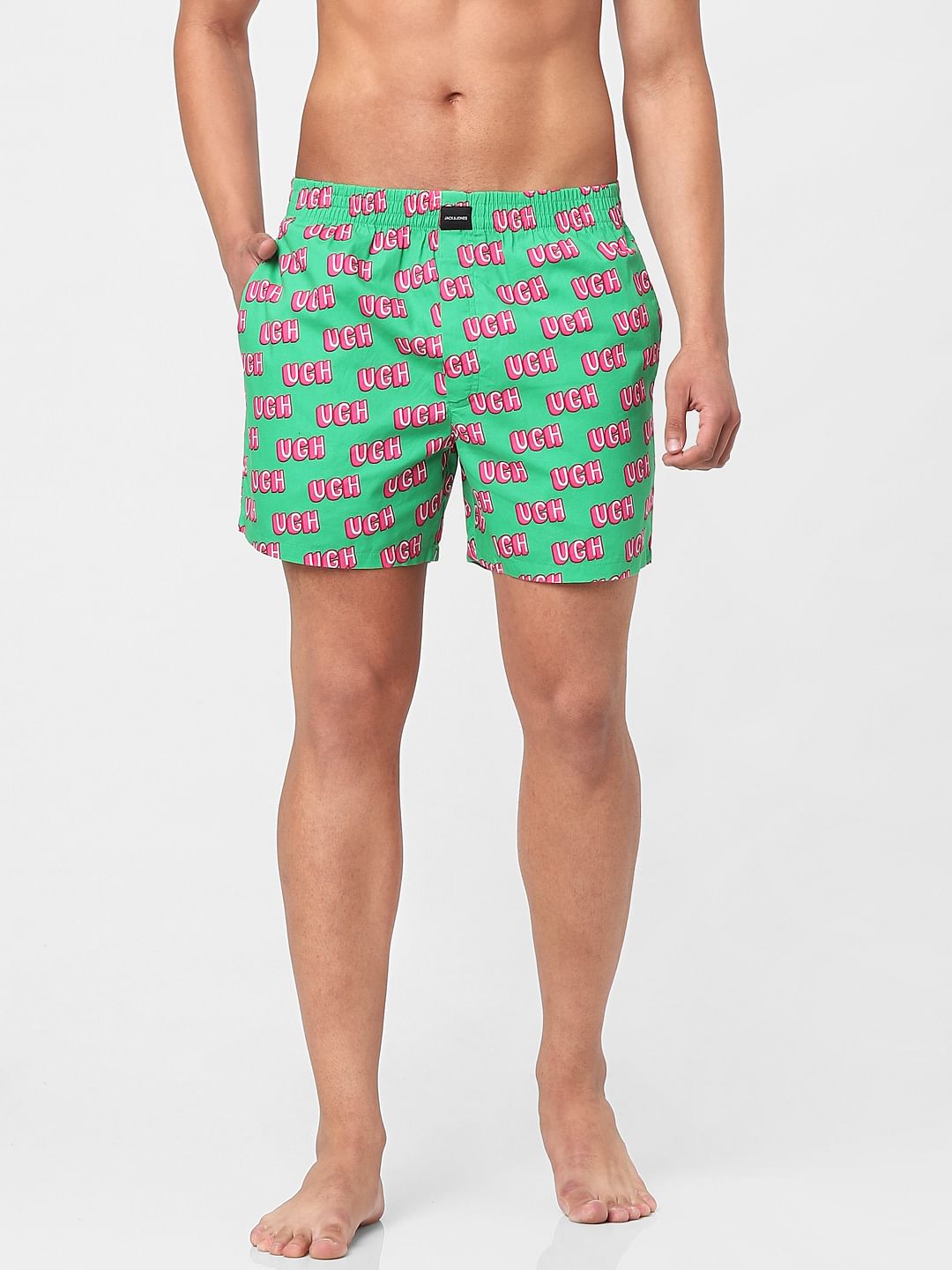 Green Text Print Boxers - S
