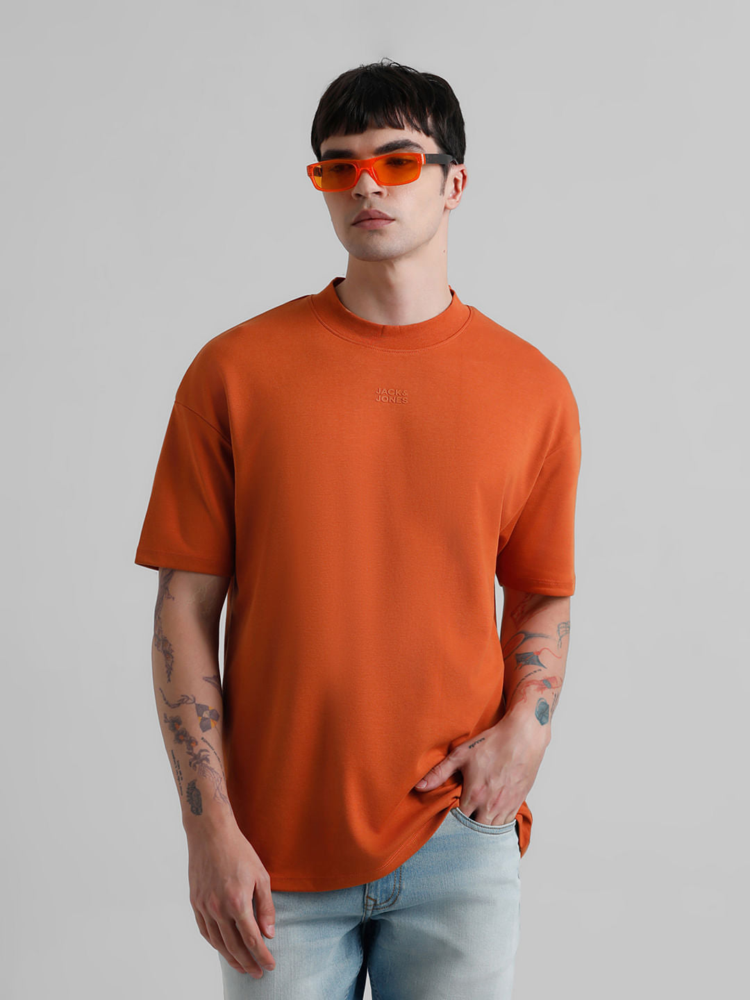Knitted Crew Neck T-shirt - Orange - XS