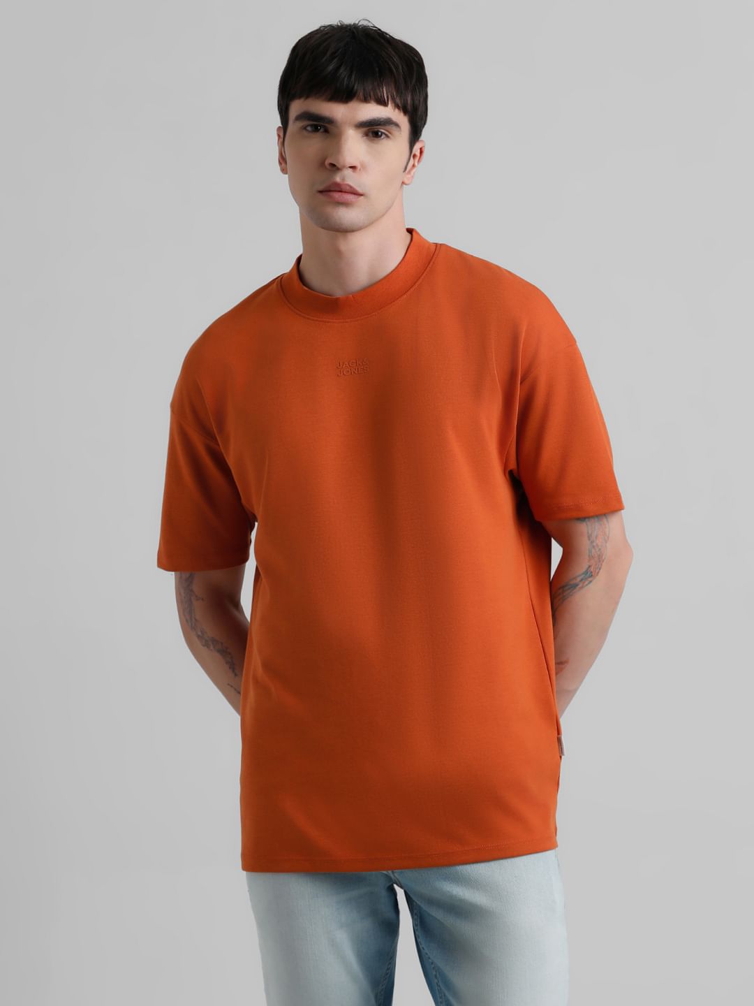 Buy Knitted Crew Neck T-shirt - Orange for Mens Online at