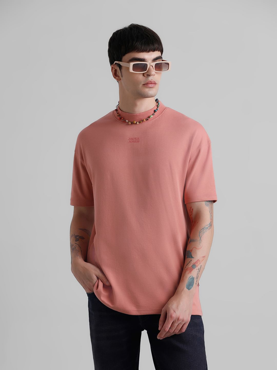 Pink Logo Print Oversized T-shirt - S