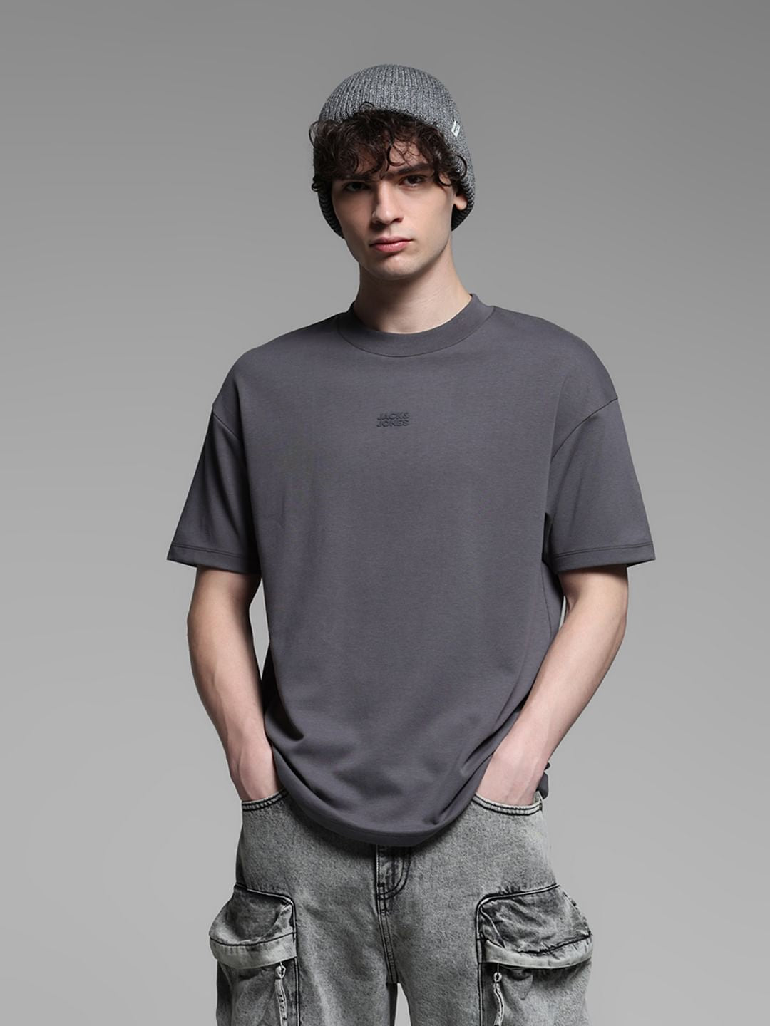 Knitted Crew Neck T-shirt - Grey - XS