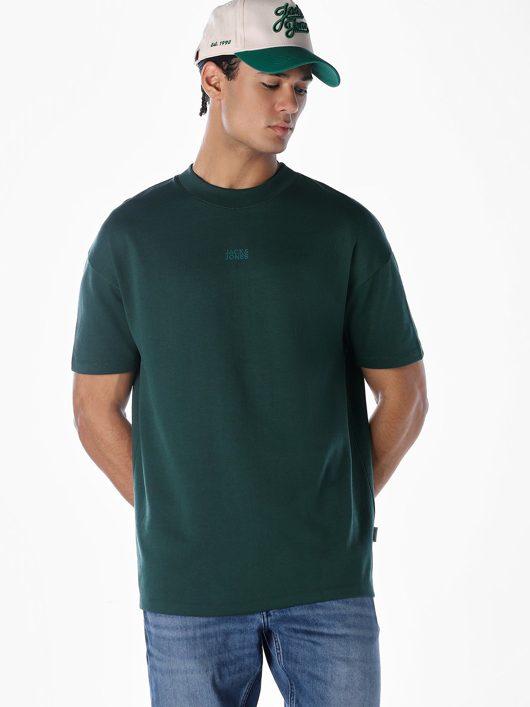 Logo Text Oversized Knit T-shirt - Dark Green