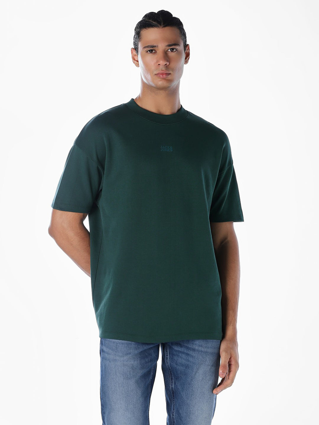 Logo Text Oversized Knit T-shirt - Dark Green