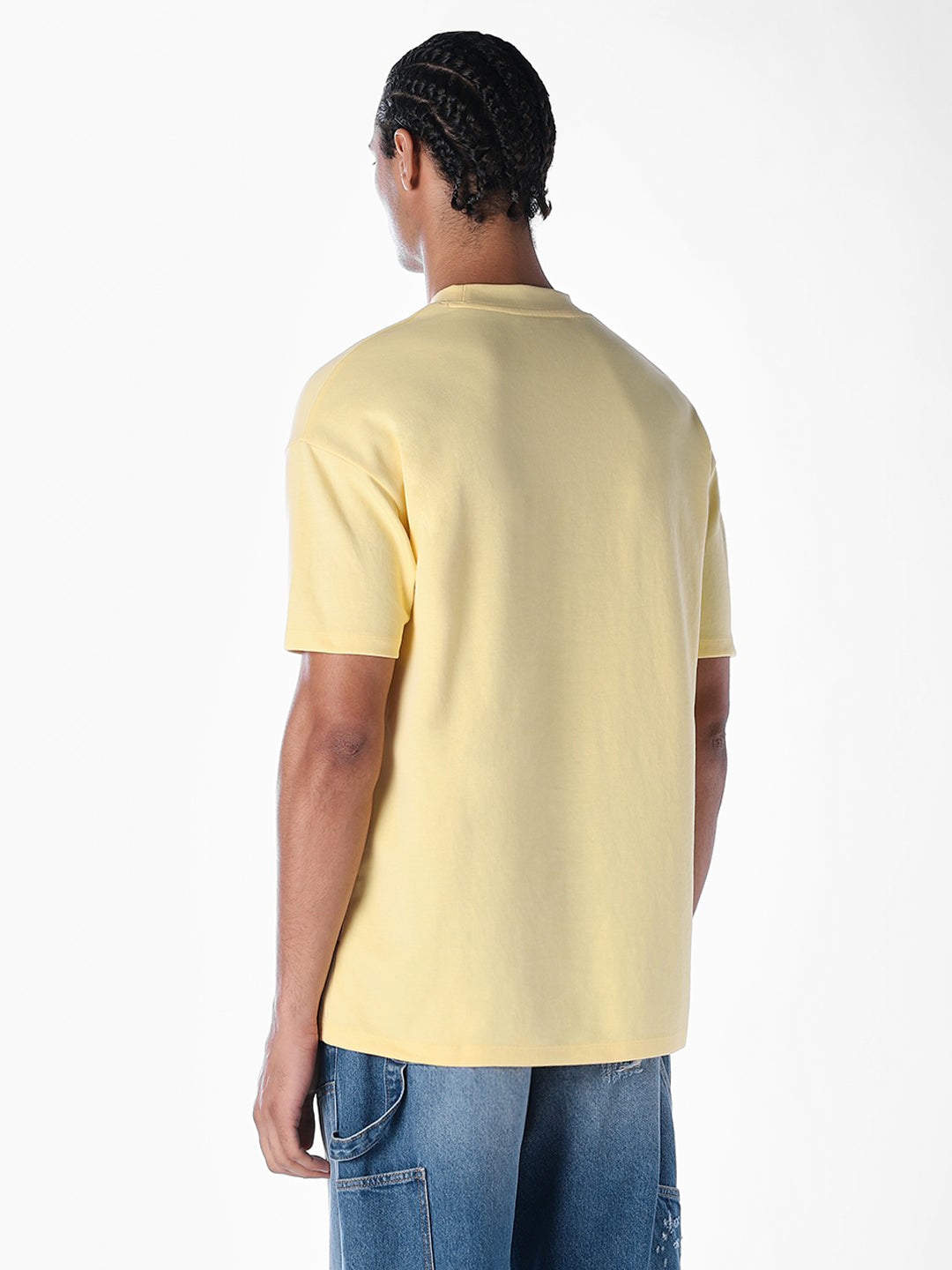 Logo Text Oversized Knit T-shirt - Yellow
