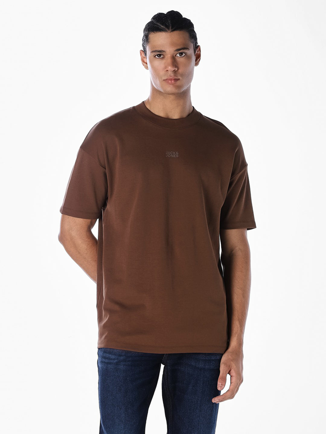 Logo Text Oversized Knit T-shirt - Dark Brown