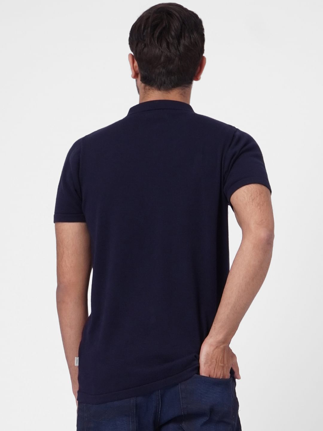 Blue Striped Knit Polo T-shirt