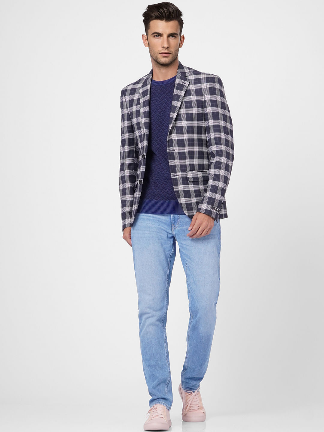 Blue Printed Knit Pullover - S