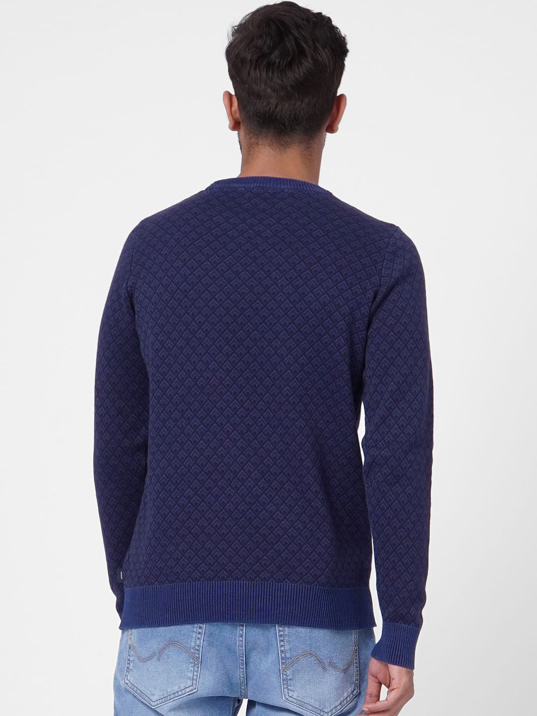 Blue Printed Knit Pullover