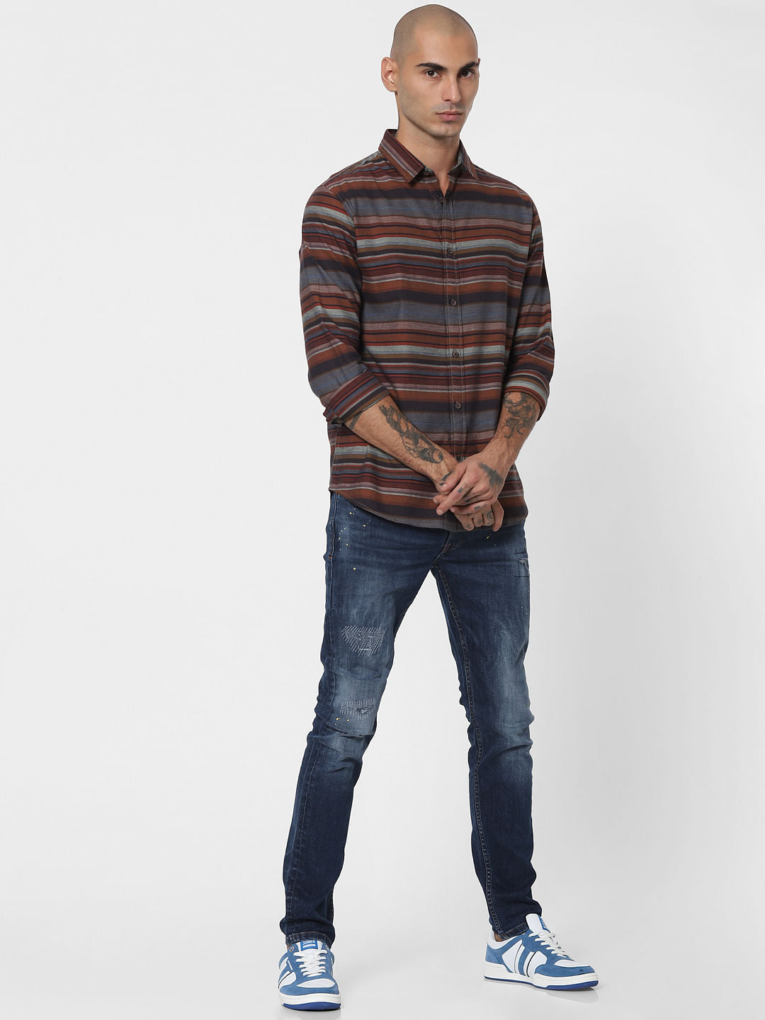 Red Striped Full Sleeves Shirt - S