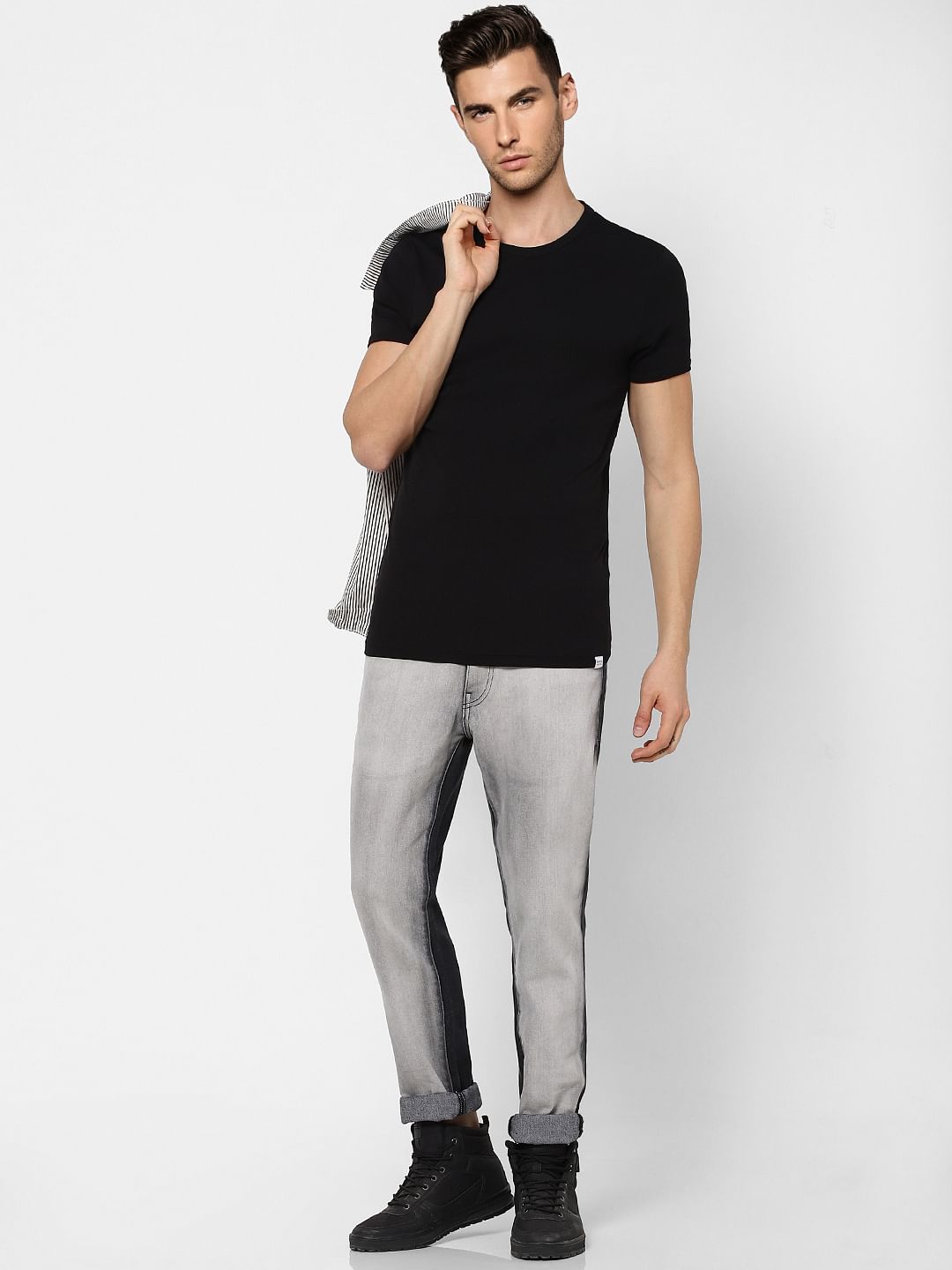 Grey Low Rise Two-Toned Skinny Jeans - 28/30