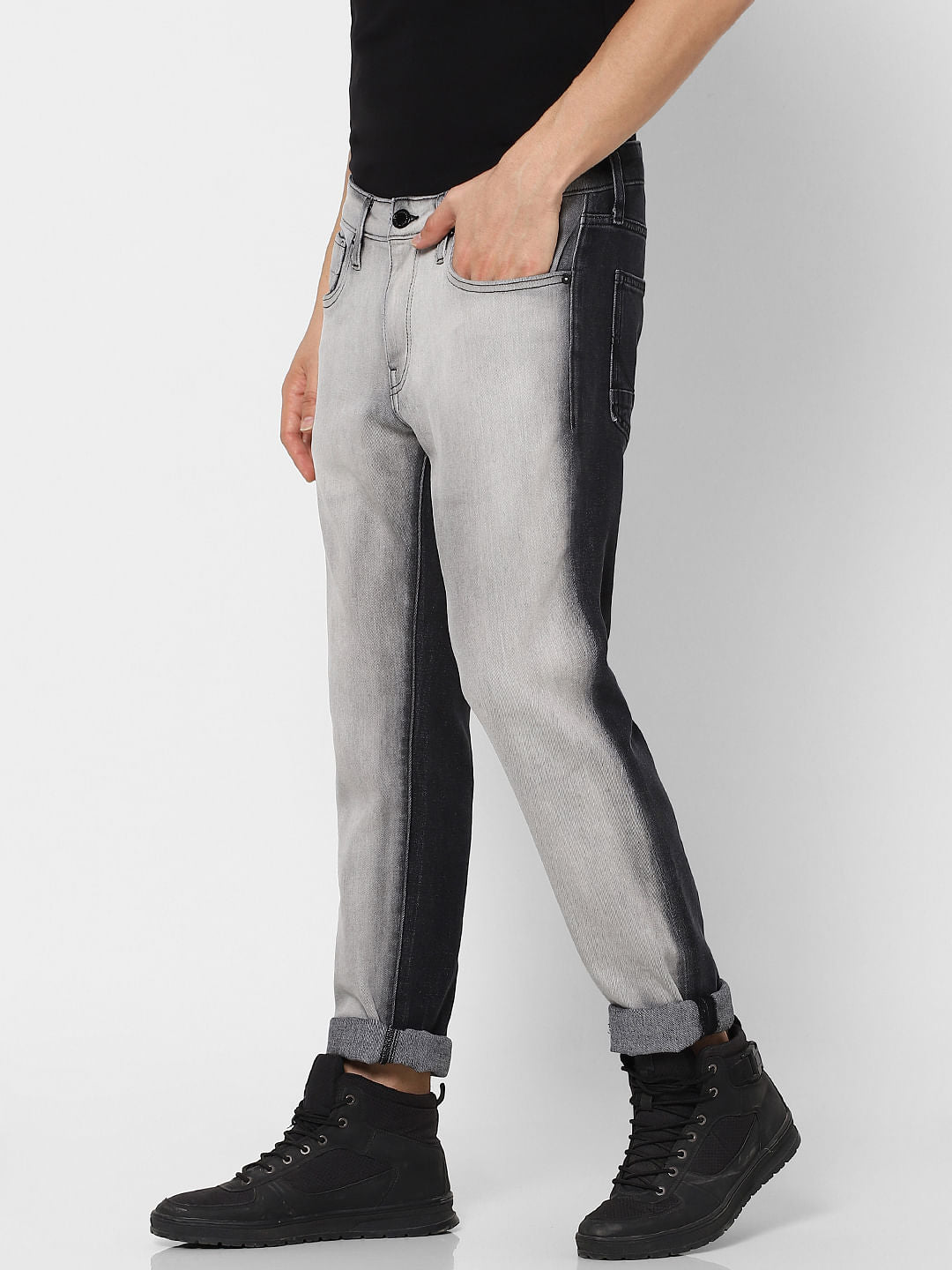 Grey Low Rise Two-Toned Skinny Jeans