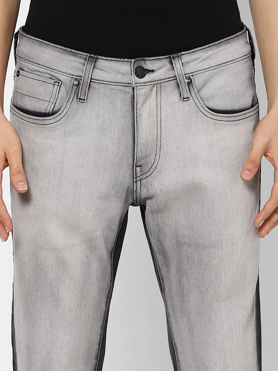Grey Low Rise Two-Toned Skinny Jeans