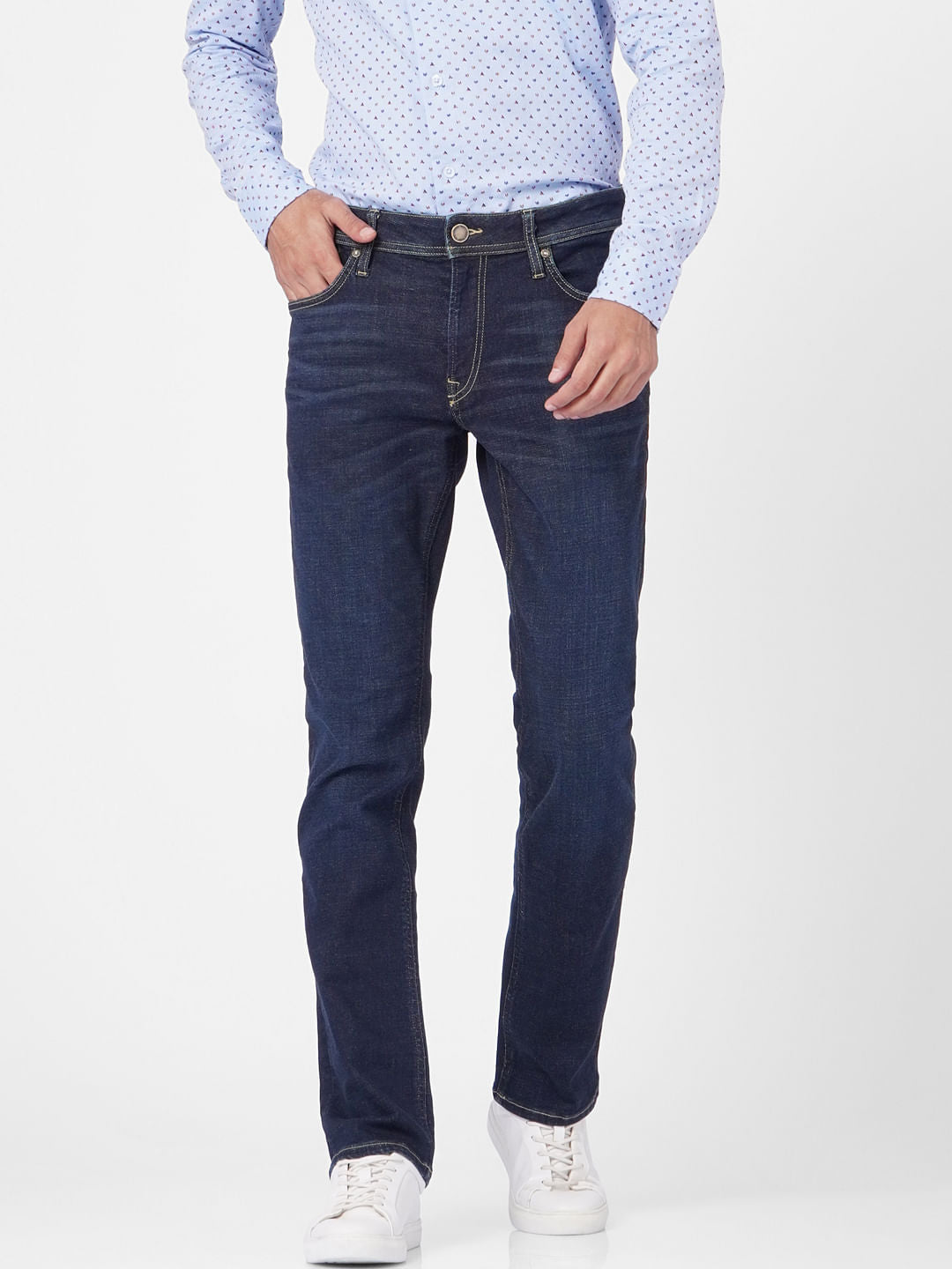 Blue Mid Rise Clark Regular Fit Jeans