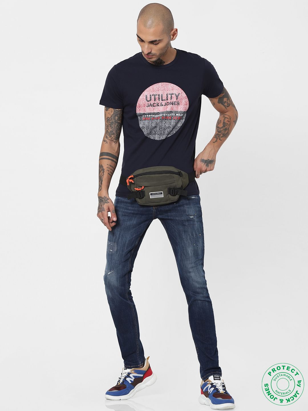 Blue Low Rise Ripped Liam Skinny Jeans - 28/30