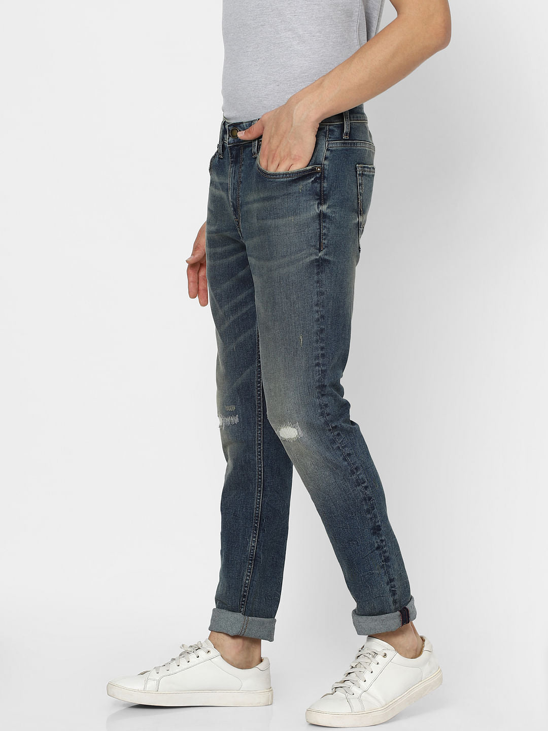 Blue Low Rise Liam Skinny Torn Jeans