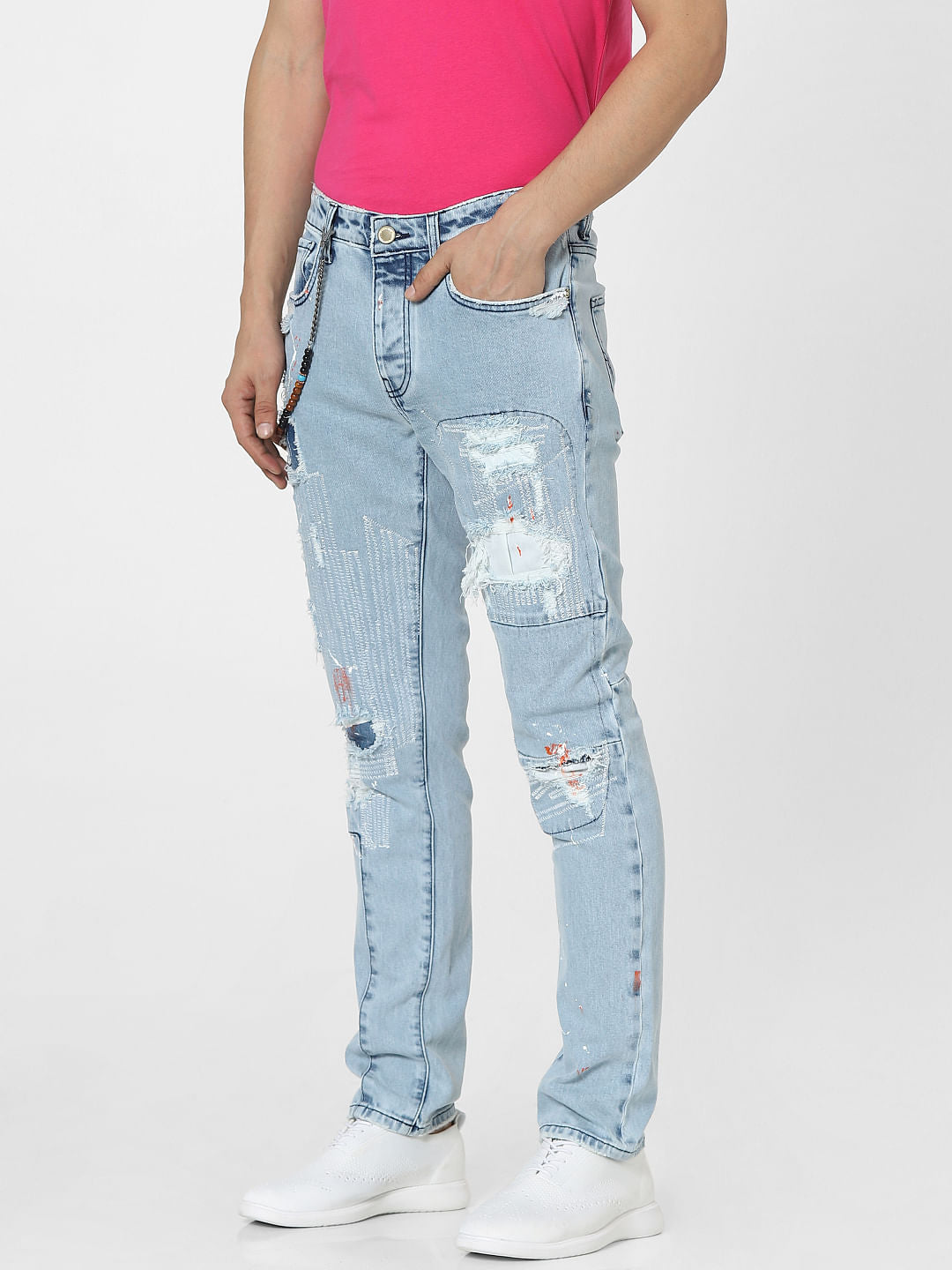Blue Low Rise Tim Anti Fit Torn Jeans