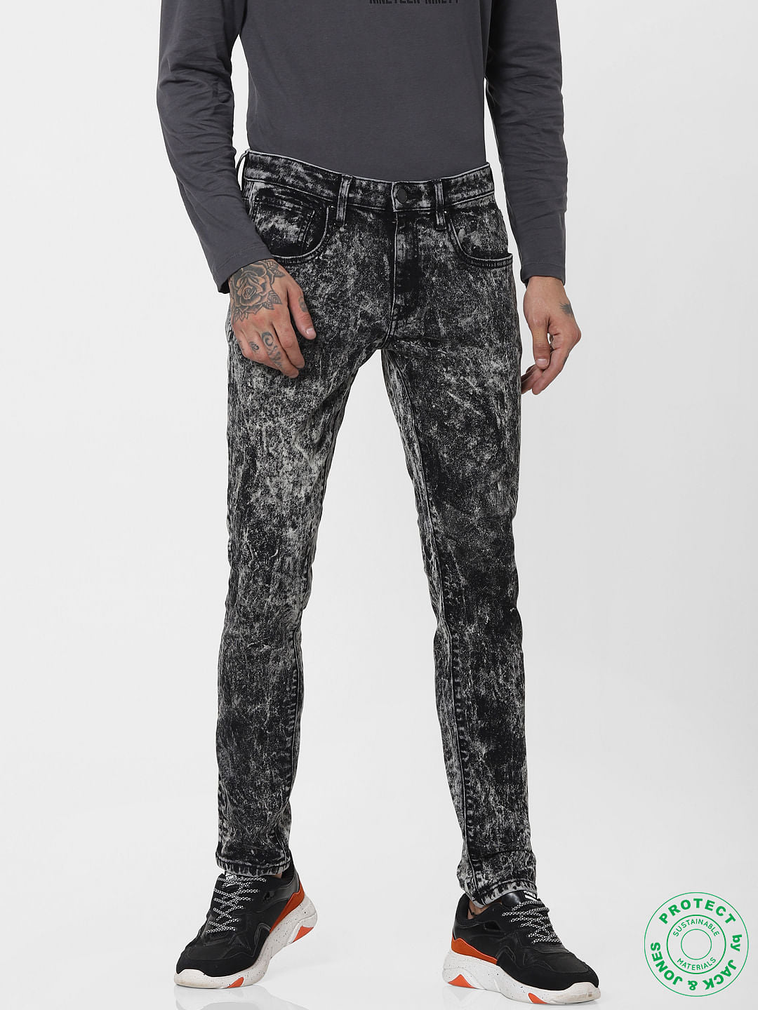 Black Low Rise Heavy Washed Liam Skinny Jeans