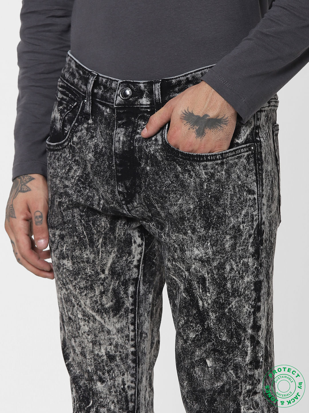 Black Low Rise Heavy Washed Liam Skinny Jeans