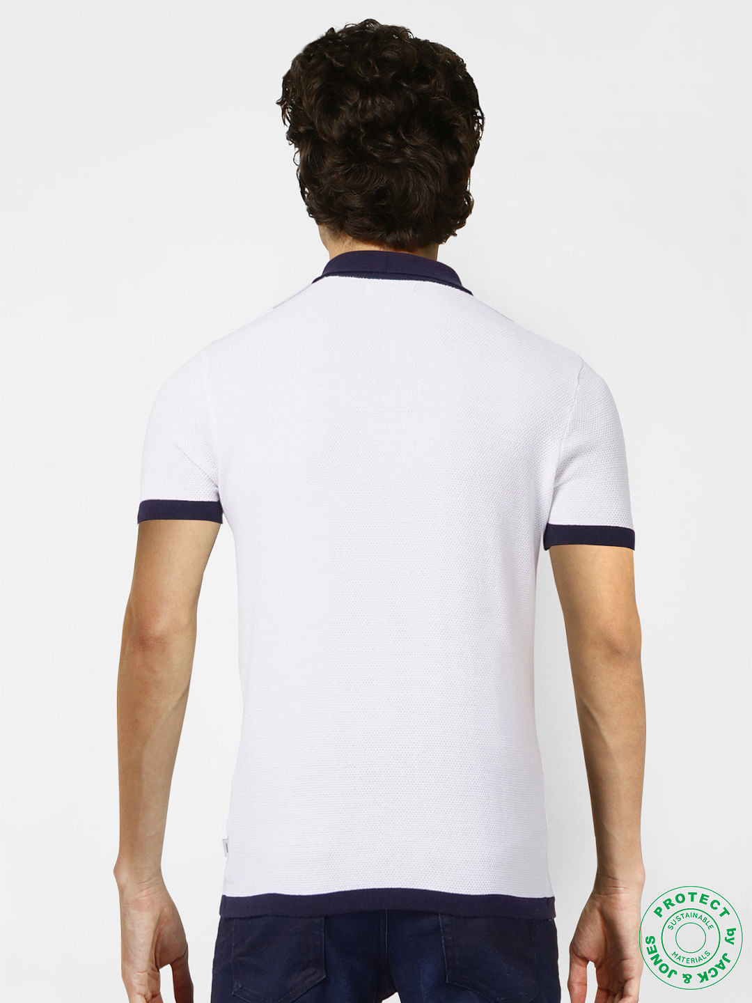 White Striped Knit Polo T-shirt