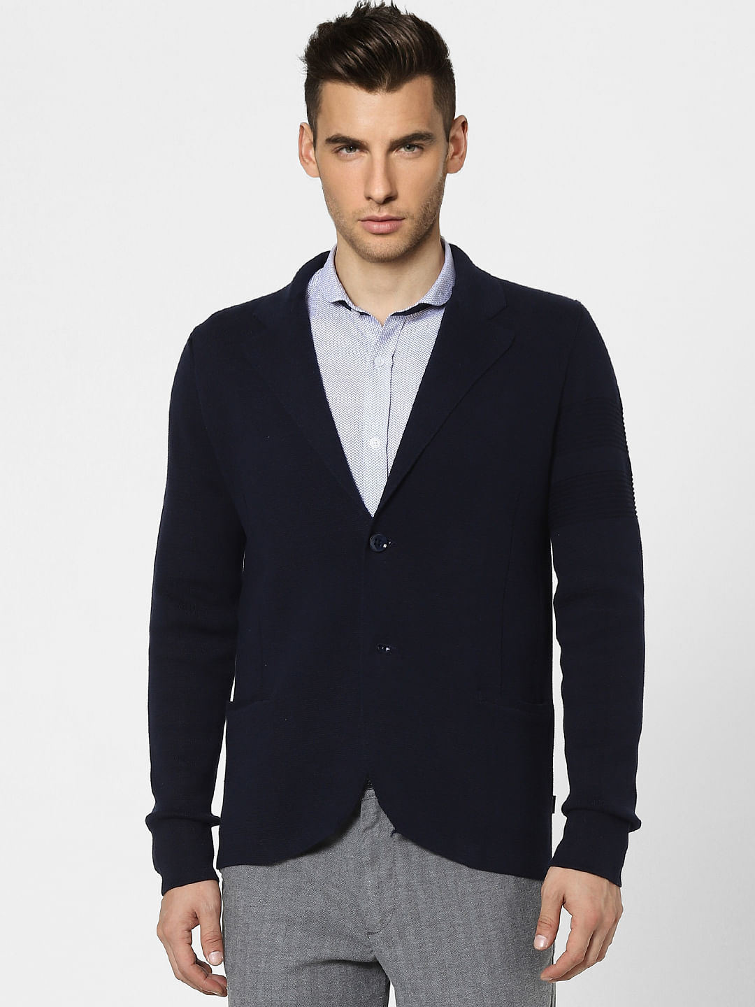 Navy Blue Shawl Collar Blazer